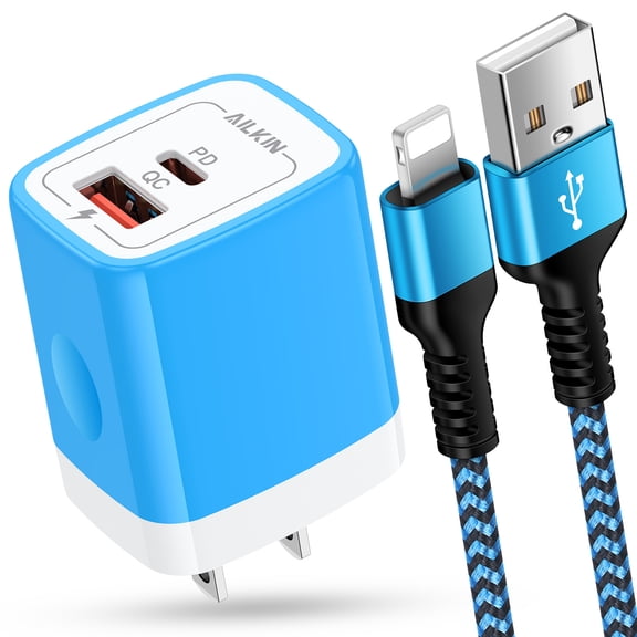 Compatible with iPhone Charger Fast Charging,AILKIN 1Pack QC PD 20W Charger Block with 6ft Cords Cable Charging Block Plug Power USB C Charger Adapter Compatible with iPhone 14/13/12/11,Blue