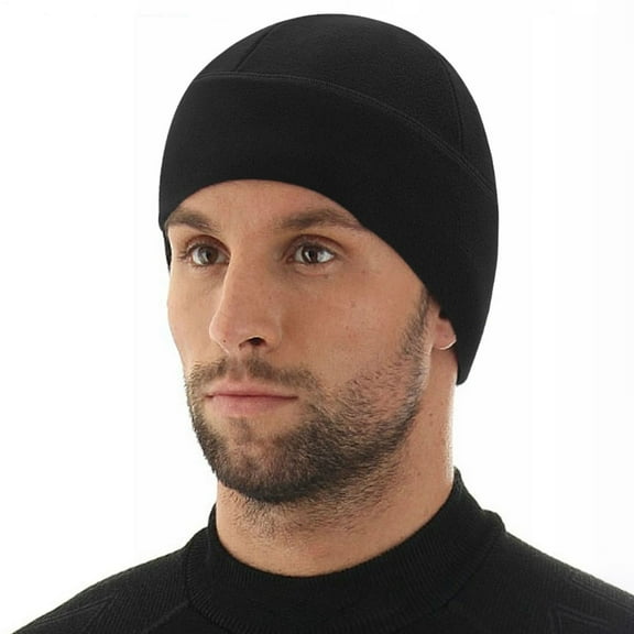 AirLoni Men's Skull Cap Winter Warm Fleece Lining Windproof Thickened Helmet Liner Lightweight Stretchy Beanie Hat for Outdoor Black,A