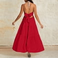 thumbnail image 4 of LWavelet Womens Halter V Neck Tiered Maxi Dress Summer Beach Vacation Daily Casual Dress Red 2XL, 4 of 5