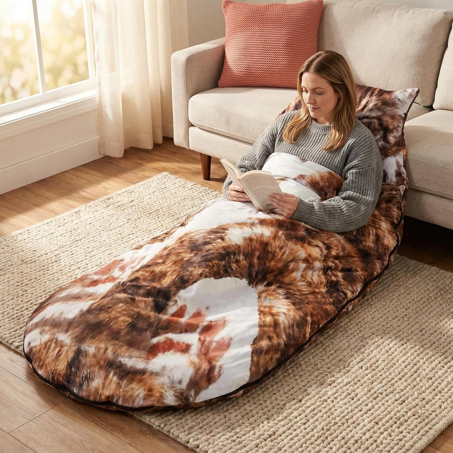 Adult Soft Sleeping Bag – Plush Cat Envelope Sleeping Bag for Camping, Sleepovers & Home Lounging, Washable Warm Blanket 68.9x31.5 (cat E)