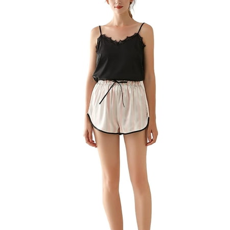 

Women s Black V Neck Cami Tops Casual Drawstring Shorts Sleepwear Sets