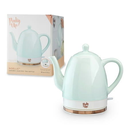 Pinky Up Noelle 1.5 L Ceramic Electric Tea Kettle  Mint  Rose Gold  Gooseneck Spout  Cordless Design