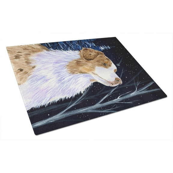 Caroline's Treasures Starry Night Australian Shepherd Glass Cutting Board Large