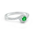 thumbnail image 2 of Tilo Jewelry 925 Sterling Silver Green Birthstone Solitaire Round Halo Engagement Wedding Ring with Side-stone Accents | Size 7 | May-Emerald | Classic Engagement Ring for Women, 2 of 6