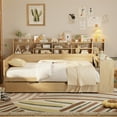thumbnail image 2 of Full Size Daybed with Trundle, Desk and Storage Headboard, Pinewood U-Shaped Captain Corner Bed Frame for Bedroom, No Box Spring Needed, Easy Assembly, Natural, 2 of 9