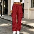 thumbnail image 2 of Axiiglly Cargo Pants for Women, Casual Drawstring Elastic Waist Red Work Pants with Multi Pockets, Baggy Stretchy Straight Leg Hiking Streetwear, XXS-2XL, 2 of 9