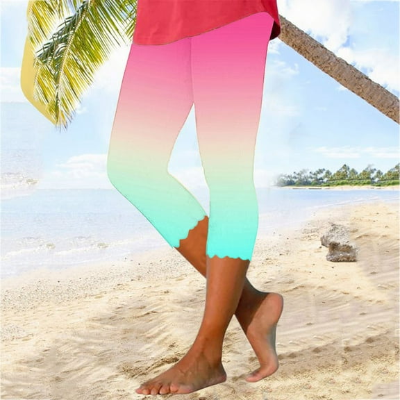 AnuYalue Women Capri Leggings Tummy Control Cropped Yoga Pants Summer Knee Length Beach Pants Solid Casual Joggers Workout Capris Multicolor L