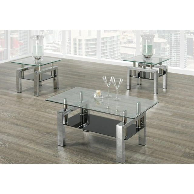 Ensemble de Table Basse avec Dessus en Verre Clair et Base Chromée