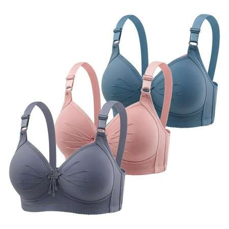 3 pcs Women Full Coverage Brassiere Wireless Pleated Brassiere Wire Free Basic Bra Push Up Bras Minimizer Bra Full Figure Wirefree Underwear Adjustable Straps