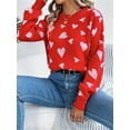 thumbnail image 5 of Biezeib Women's Autumn Winter Knit Sweater Long Lantern Sleeve Crewneck Heart Print Casual Knitwear, 5 of 6