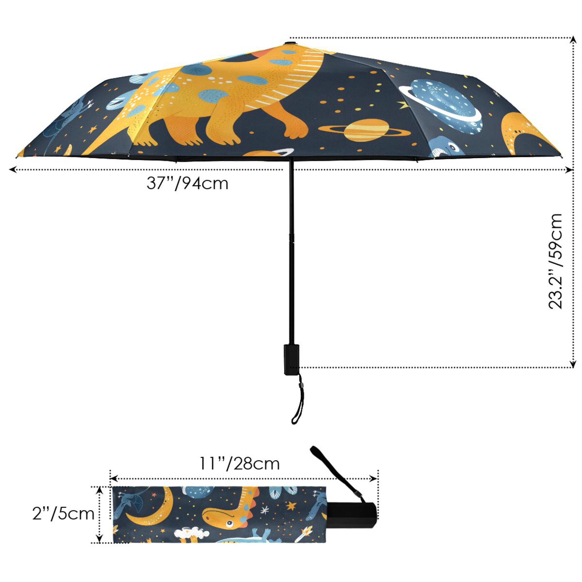 Cute Dinosaurs in Space Compact Sun Umbrella Windproof Travel Umbrellas for Rain Strong Portable UV Protection