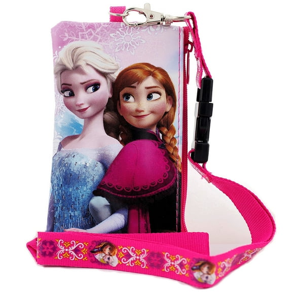Frozen Anna and Elsa Pink Lanyard with Detachable Coin Purse