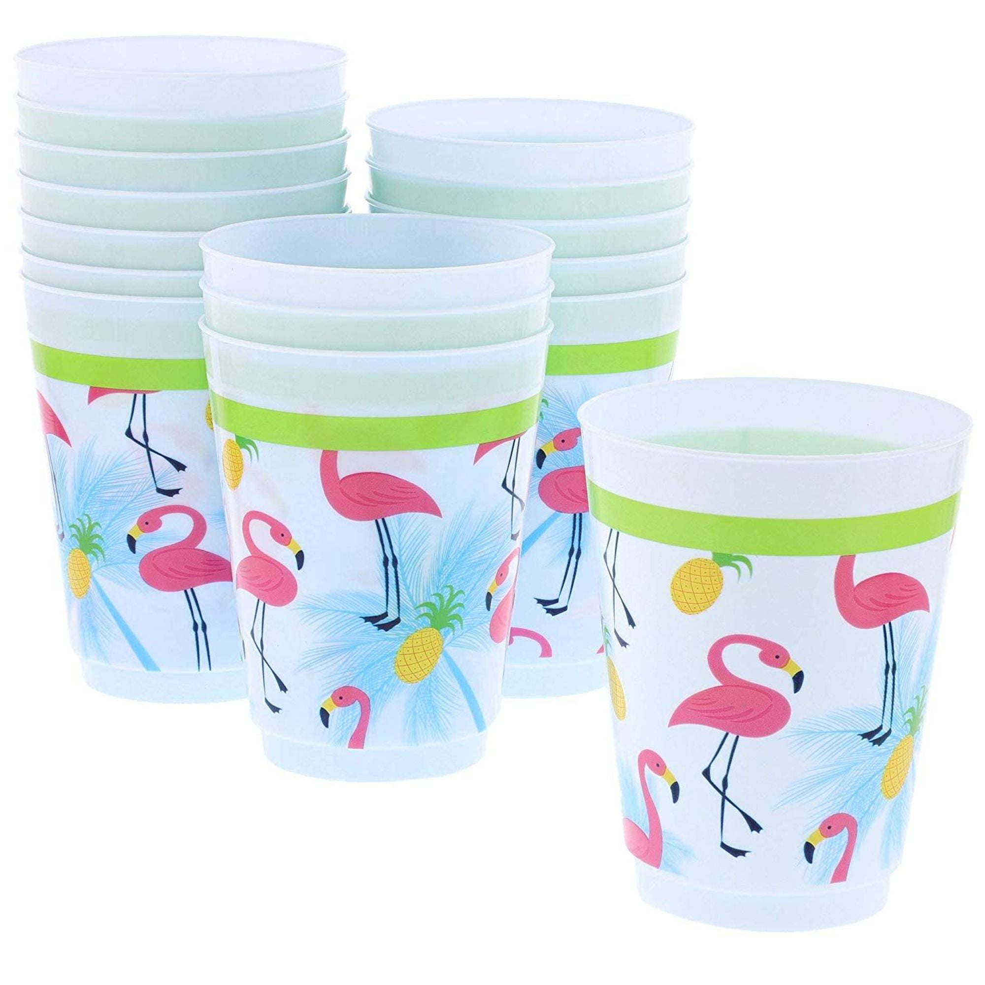 16 Pack 16 oz Flamingo Plastic Stadium Cups, Blue Reusable Tumblers for