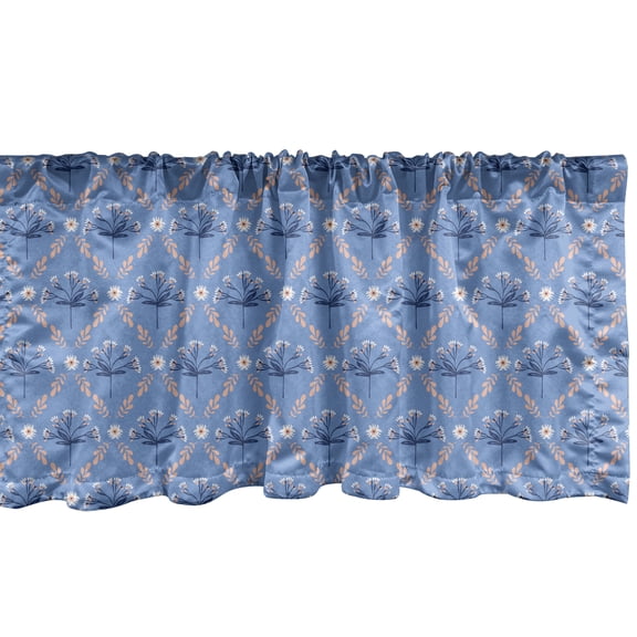 Ambesonne Floral Valance Pack of 2, Laurel Leaves Blue Peach, 54"X18", Ceil Blue Peach