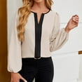 thumbnail image 2 of Women's Dressy Casual Blouses Colorblock Business Work Tops Long Sleeve V Neck Shirts 2025 Spring Outfits, 2 of 3