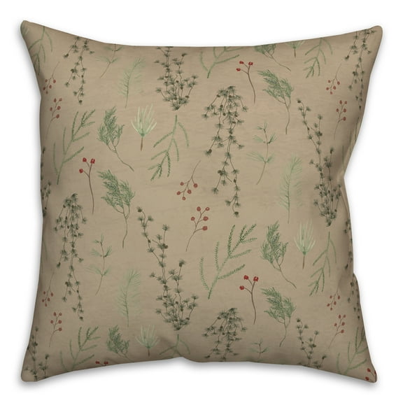 Creative Products Pine Greenery on Brown 18 x 18 Spun Poly Pillow