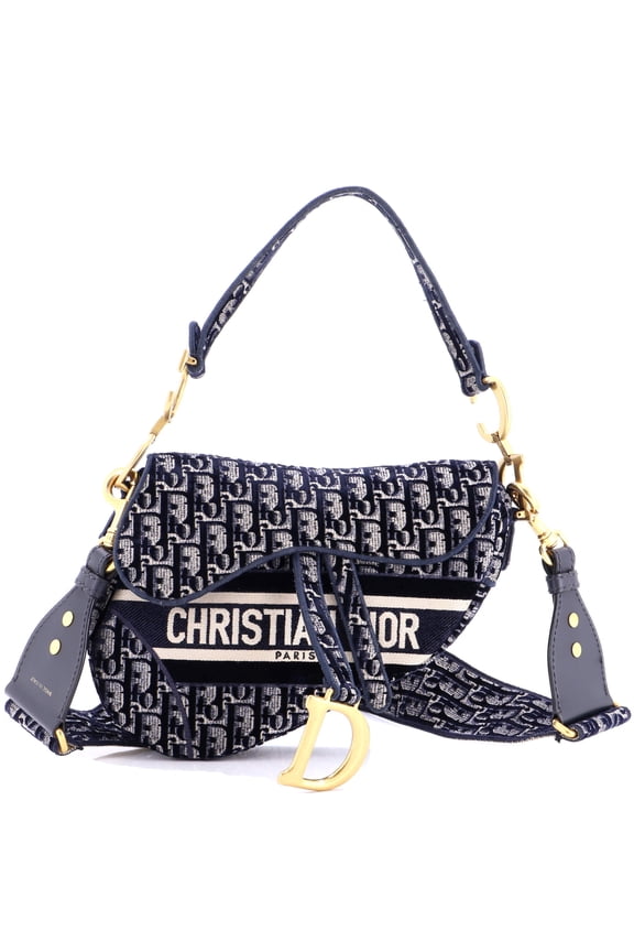 Pre-Owned Saddle Handbag Logo Embroidered Oblique Canvas Medium By Rebag