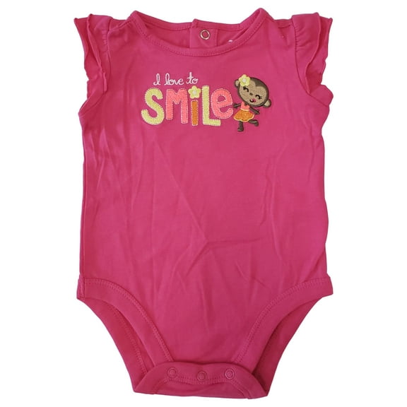 Infant Baby Girls Pink I Love To Smile Monkey Flower Cotton Romper Bodysuit 6M