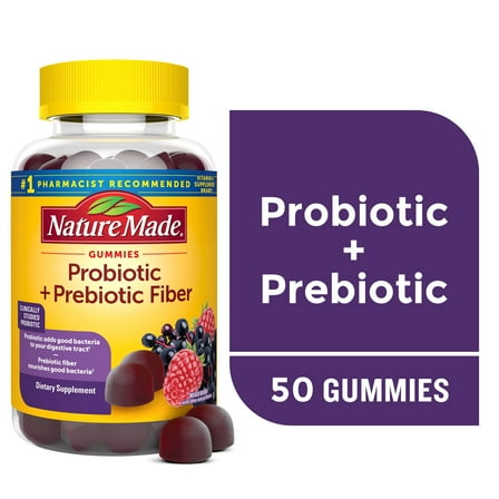 Nature Made Probiotic   Prebiotic Fiber Gummies for Gut Health Support, 50 Count