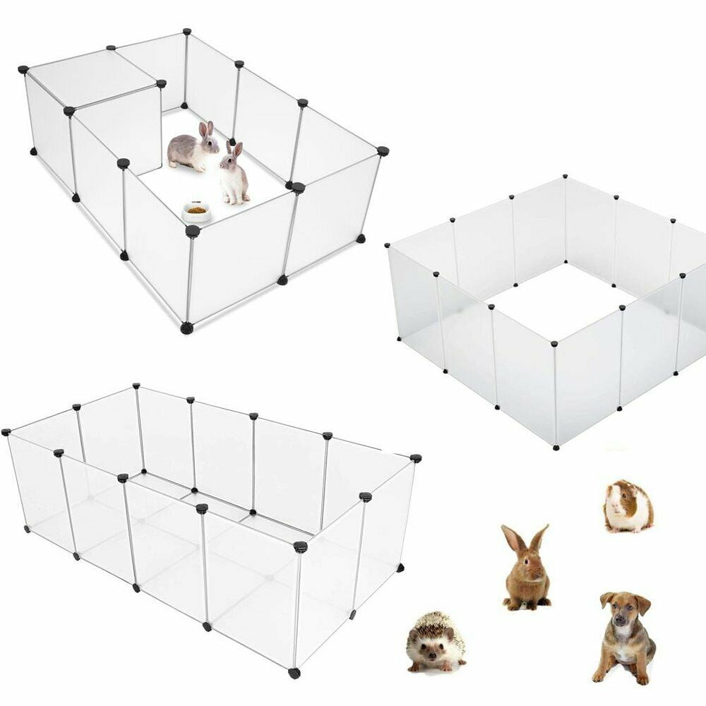 Playpen Plastic, Rabbit Fence Indoor Small Animal Cage Exercise Pen Transparent Playpen for Puppy Guinea Pigs Bunny Chinchilla Gerbils Hedgehogs Rats (12 Panels/SIZE14 X 14 inches )