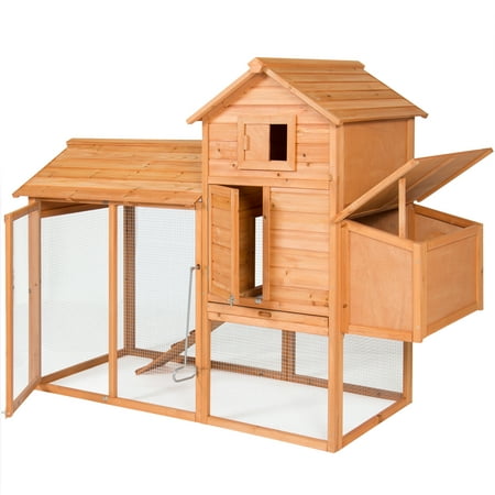 Best Choice Products 80in Outdoor Wooden Chicken Coop Hen House Poultry Cage w/ Wire Fence for 4 Birds, Farm - Brown