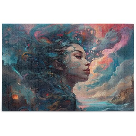 Hotbar Jigsaw Puzzle Fantasy Woman 1000 Pieces, Zigsaw with Alphabet Partition Storage Bag Easy to Solve 29.5×19.7 in