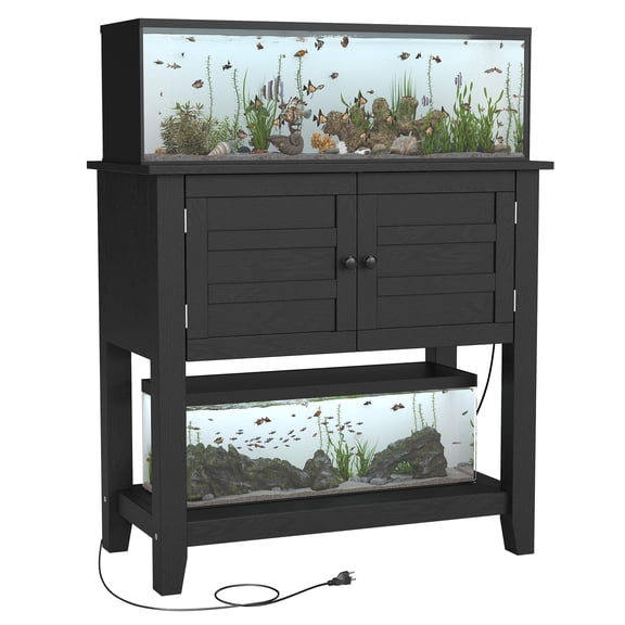 Panapinka 20-29 Gallon Aquarium Stand with Charging Station, 660LBS Heavy Duty Fish Tank Stand with Doors & Open Storage for Reptile Turtle Tank (Without Fish Tank)