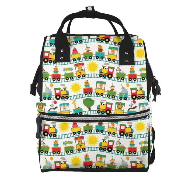 Disketp Train With Animals Mochila de Pañales de Gran Capacidad con Múltiples Bolsillos, Mochila de Viaje Multifuncional para Bebé, Unisex, Moderna y Resistente