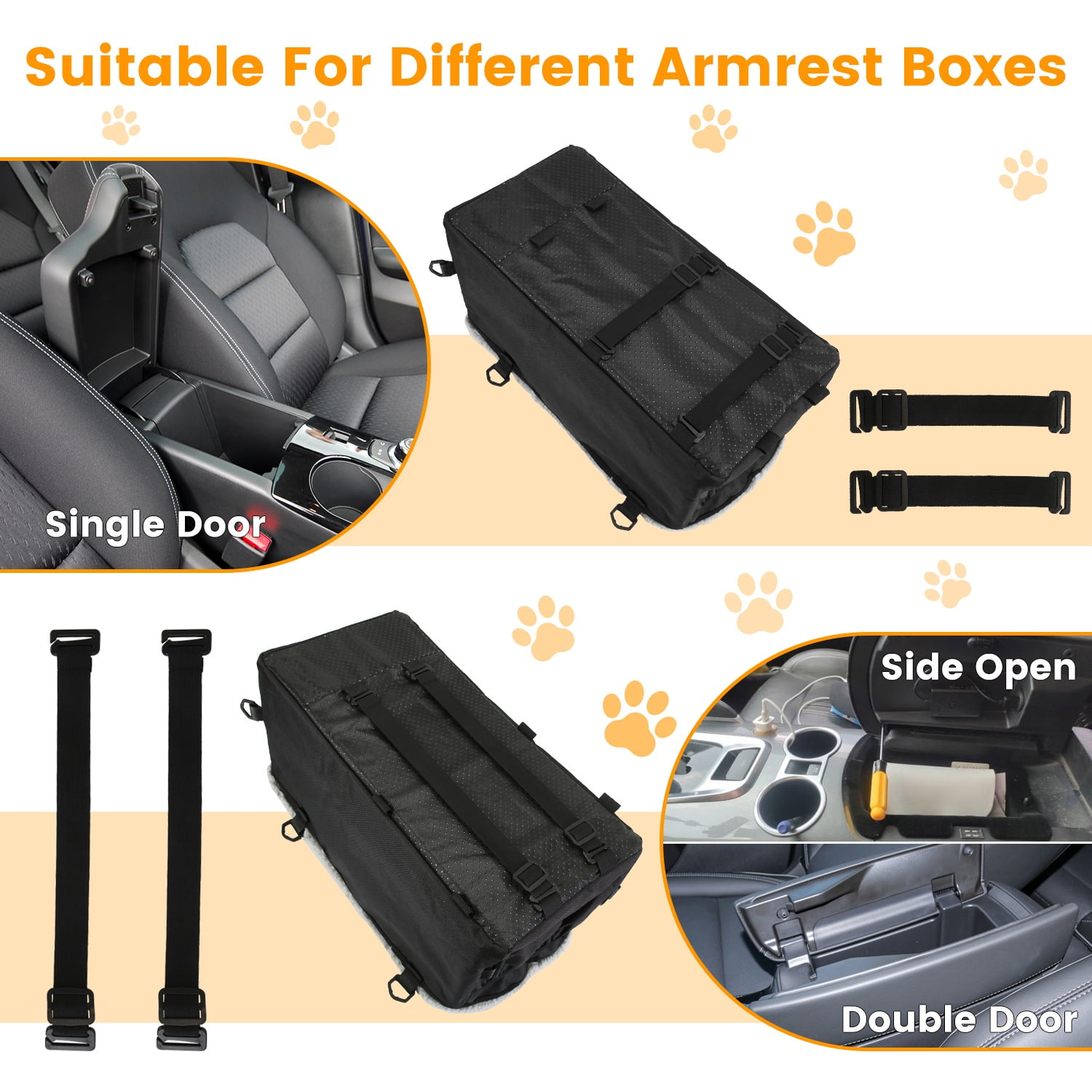 1Pc Small Dog Car Cotton Velvet Seat W/ Harness Side Pocket For Dogs Cats Up To 9LBS, Center Console Pet Booster Cushion Travel Car Seat