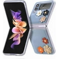 thumbnail image 4 of for Samsung Galaxy Z Flip 4 Flower Cute Case, Applique Design Slim Thin PU Leather & Crystal Hard PC Shockproof Protective Phone Cover Case for Samsung Z Flip 4 LTH Blue, 4 of 14