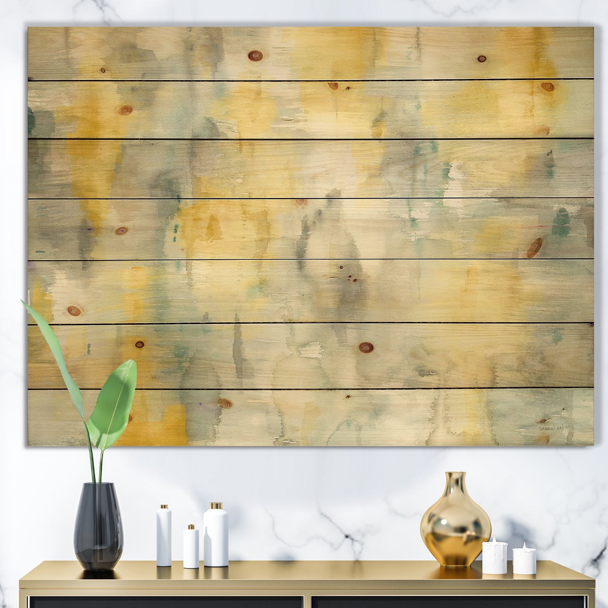 Designart 'Abstract Summer Shower ' Traditional Print on Natural Pine Wood