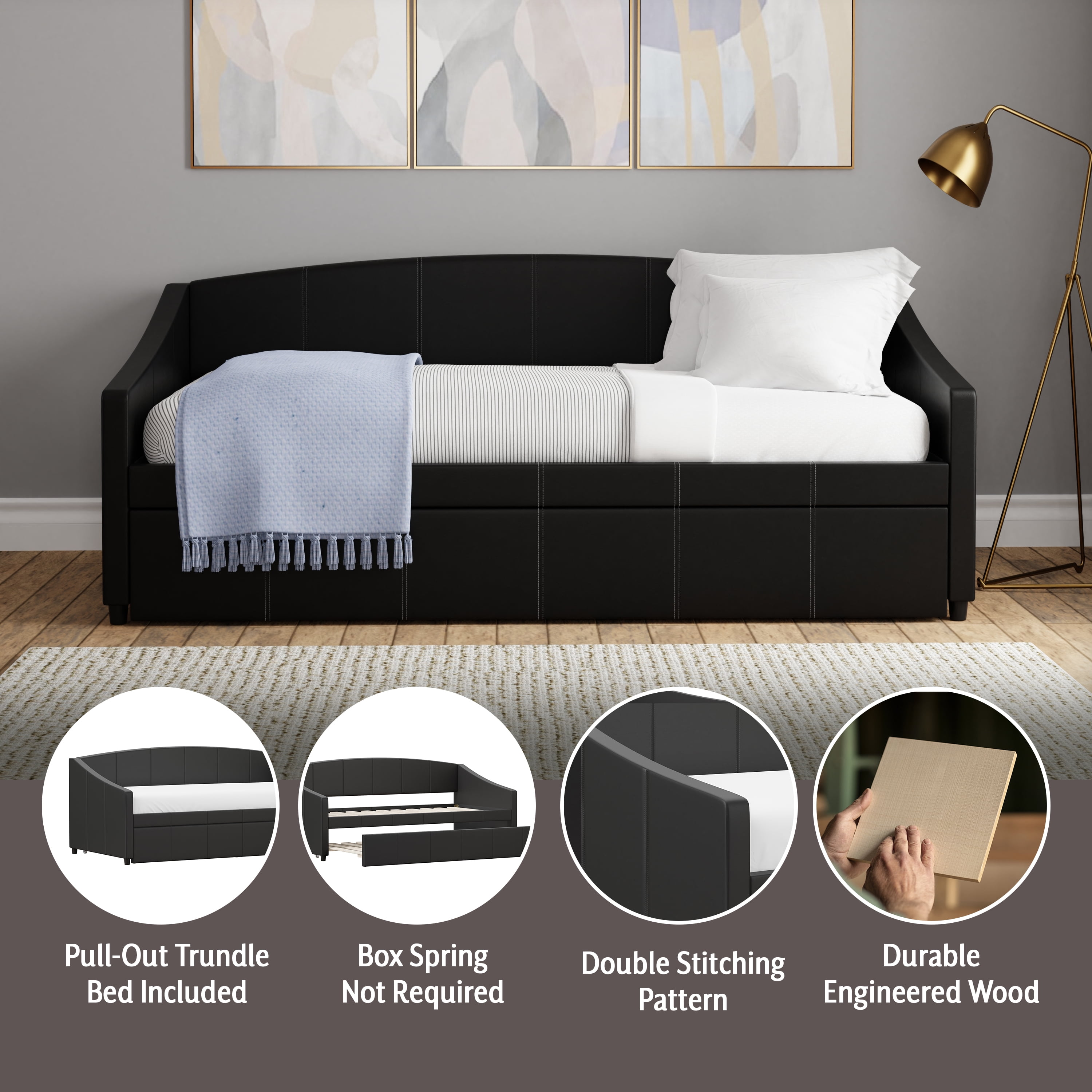 Hillsdale Oakley Upholstered Twin Daybed with Trundle, Black
