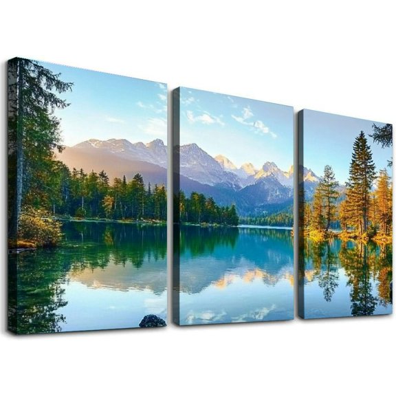 Shadudu Autumn Lake Large Stretched Canvas Wall Art Decoration,Mordern Morning Sunrise View Print Picture Painting Decor Giclee Artwork,Gallery Wrapped Gift