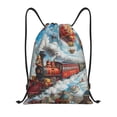 thumbnail image 1 of Saiise Red Train Hot Air Balloon Pattern Sports Drawstring Backpack - String Swim Gym Bag with Wet Proof Pocket for Women&Men-Small, 1 of 6
