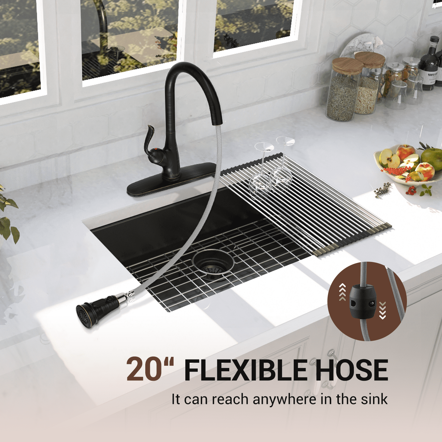 APPASO Antique Pull Down Kitchen Faucet with Deck Plate Oil Rubbed Bronze 148ORB