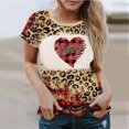 thumbnail image 2 of Jewelreauty Women's Valentine's Day Short Sleeve Shirts Graphic Leopard Pullover Tops Plus Size S-6XL Casual Tee Blouses (2XL, Brown), 2 of 7