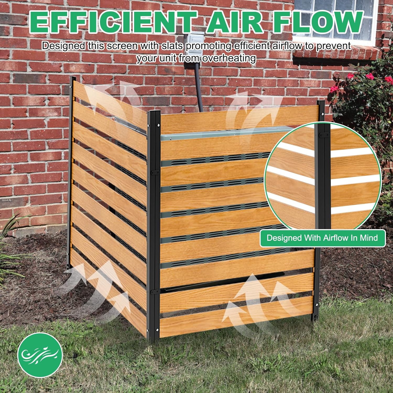 Slsy Air Conditioner Fence, 2-Panel Pool Equipment Enclosure, 38" W x 42" H Privacy Screens Fence Panels with Metal Stakes, Wood Trash Can Fence Privacy Fence Panel for Outside