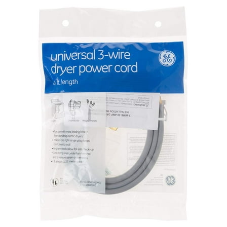 General Electric WX09X10002 3 Wire 30amp Dryer Cord, 4-Feet