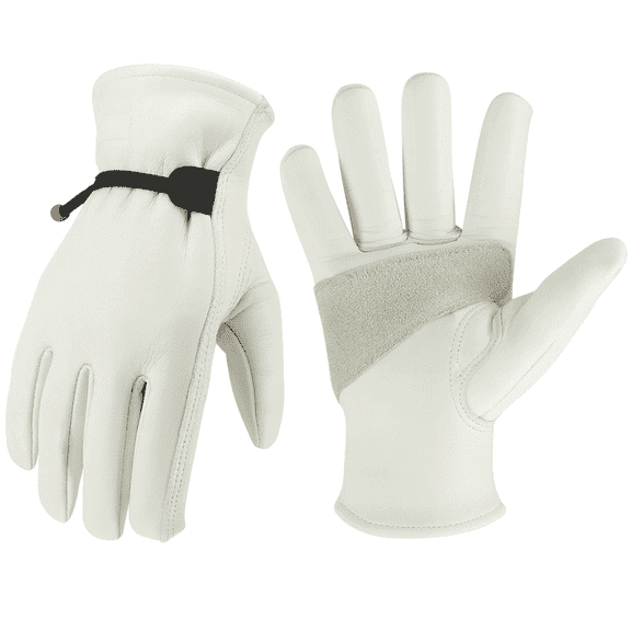 PAKNADA 1 Pair Goatskin Leather Work Gloves, White, Premium Safety Gloves for Construction, Farming, Gardening, Outdoor Use