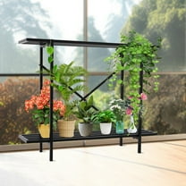 2-Tier Plant Stand, Iron Plant Rack for Small Space 35*8.6*28in X-shape Modern Black Metal Plant Stand
