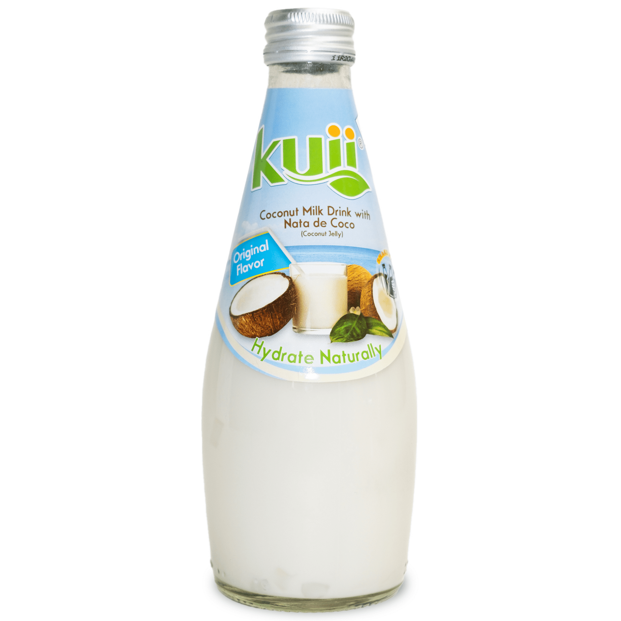 Kuii Drinks Coconut Milk with Nata de Coco, Original, 290 mL Single Glass Bottle