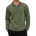 thumbnail image 2 of WTOBBY Men's Retro Style Small V-Neck Long Sleeve Top with Solid Color, Retro Casual Shirt for Comfortable and Timeless Everyday Look,Army Green L, 2 of 6