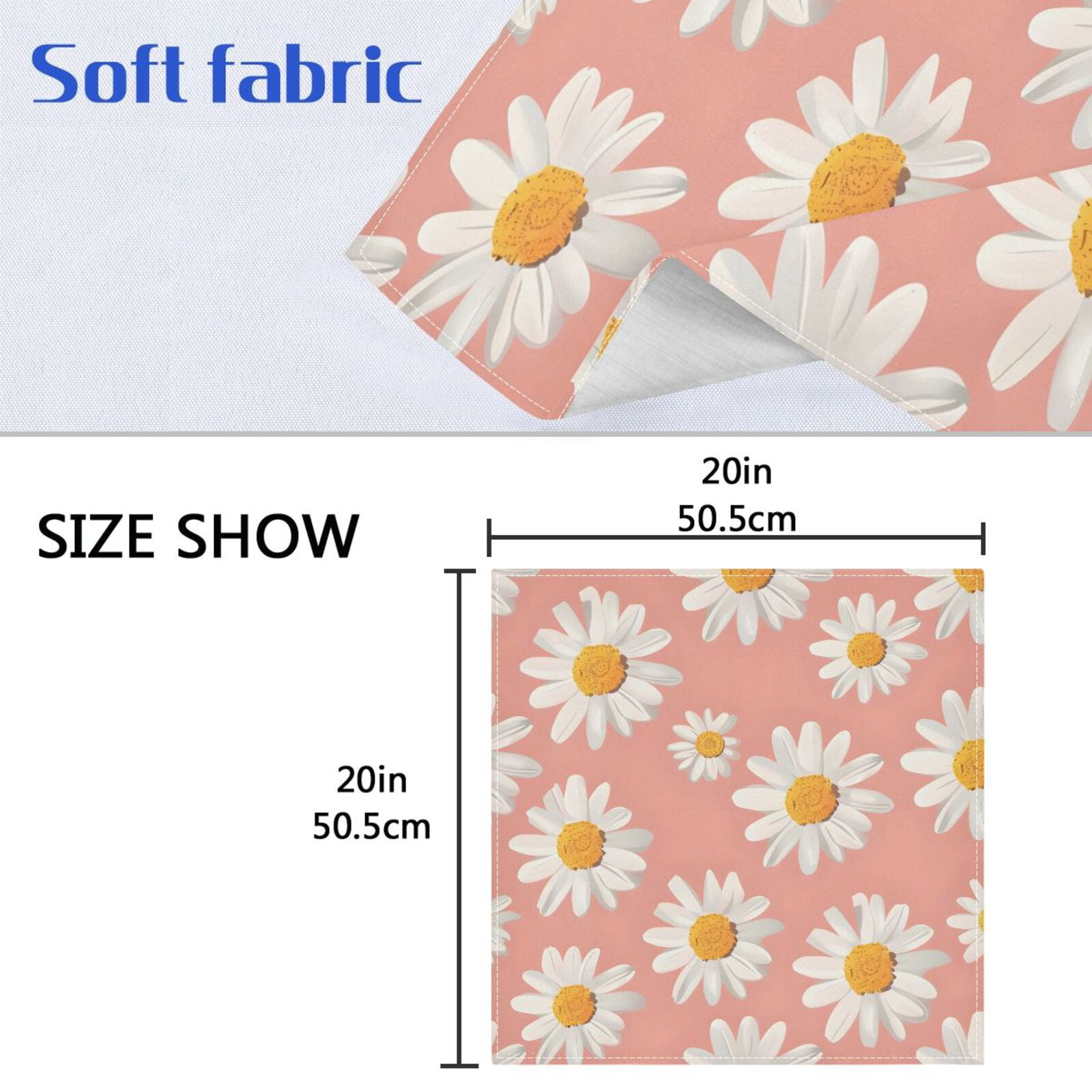 JSTEL Daisy Flower Pink Cloth Napkins Set of 6, 20x20 Inch Washable and Reusable Napkin for Decoupage Dinner Party Everyday Use