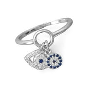 AZUREBELLA JEWELRY Evil Eye Nazar Boncuk Charm Ring Rhodium-plated Sterling Silver
