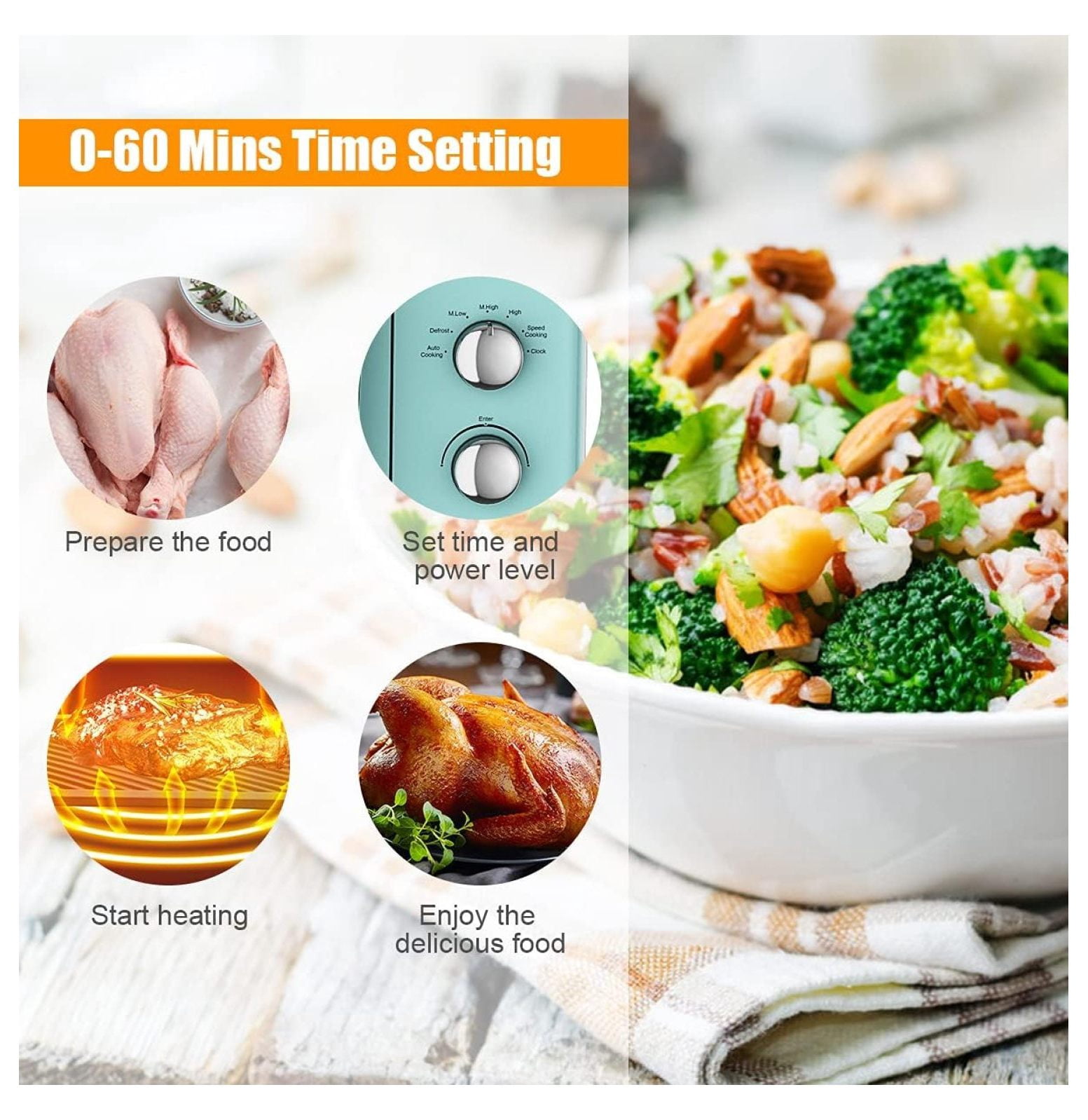 0.9 Cu.Ft Microwave Oven, 900W Countertop Microwave with 5 Power Levels, Defrost, Auto Cook, LED Display, Stainless Steel Interior, Child Lock