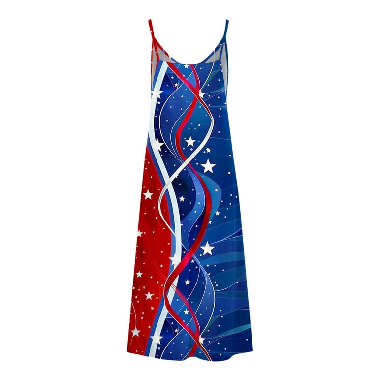 american flag prom dresses Favipt American Flag Maxi Dress for Women Spaghetti Straps V Neck Maxi Dresses 4th of July Print Patriotic Dress Summer 2025 Red,XL