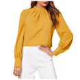 thumbnail image 1 of Hauts pour Femmes Manches Longues Col Montant Poitrine Plissée Paraque Hauts Chemise Blouse, 1 of 4