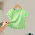 thumbnail image 5 of LEKWK Toddler Girls Ribbed T Shirt Short Sleeve Lettuce Trim Solid Basic Tees Lightweight Knit Casual Summer Tops Holiday Vacation Resort Wear 1-12Y, 5 of 5