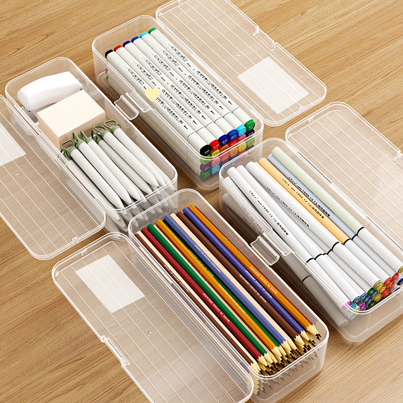 TOLIDA Lot De 3 Boîtes De Rangement Portables Avec Couvercle Empilables En Plastique Pour Crayons De Couleur, Crayons, Stylos à Bille, Blocs, Aiguille Et Fil, Outils, Notes Autocollantes, Blanc