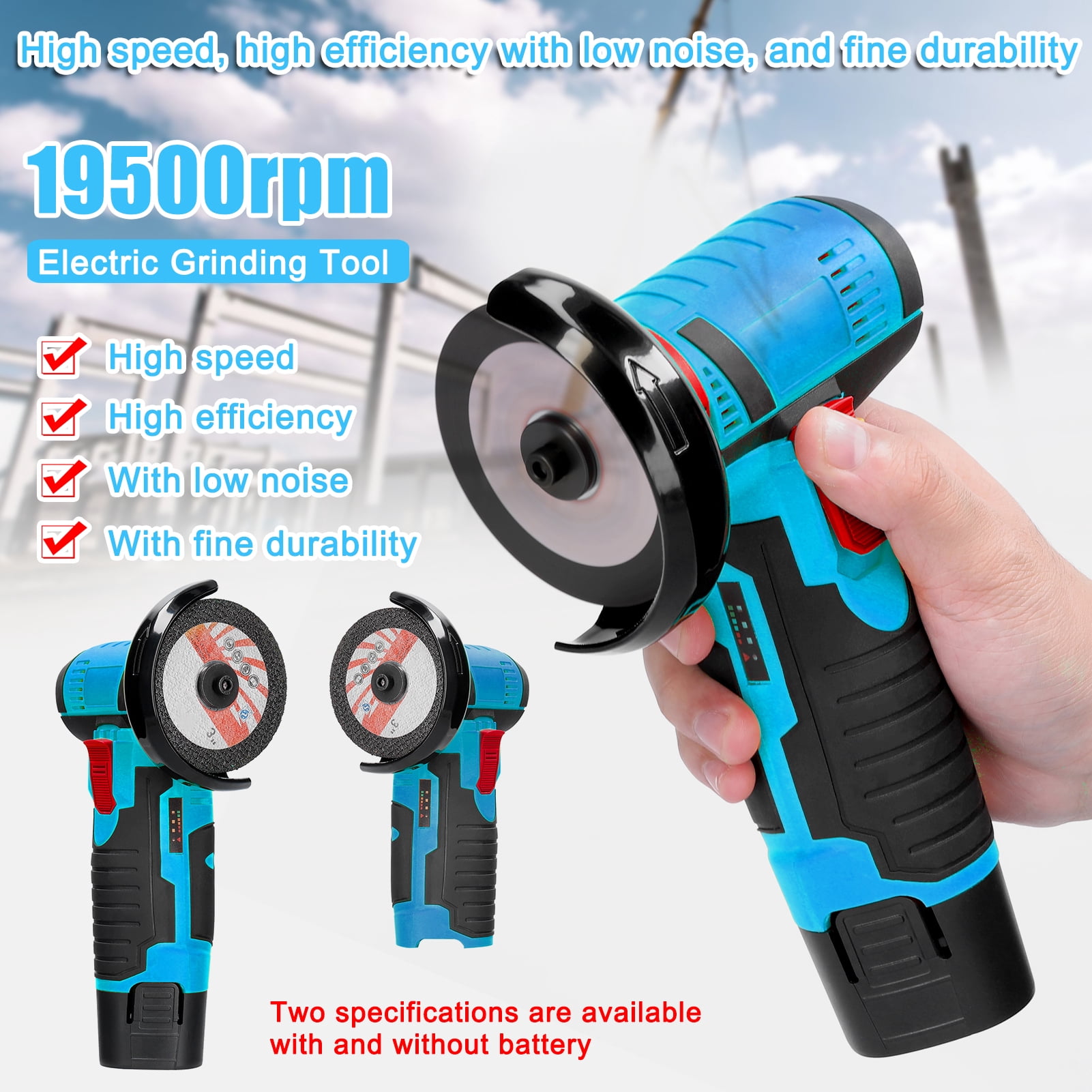 12.0V Angle Grinder Grinding 19500rpm Electric Grinding Tool Multifunctional Mini Grinder Handheld Cutter for Cutting Polishing Ceramic Tile Wood Stone Steel